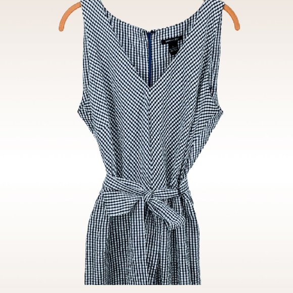 Sam & Jess Pants - GINGHAM NAVY LARGE JUMPSUIT SLEEVELESS COTTON BELT